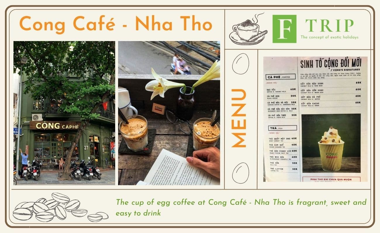 The cup of egg coffee at Cong Café - Nha Tho is fragrant, sweet and easy to drink