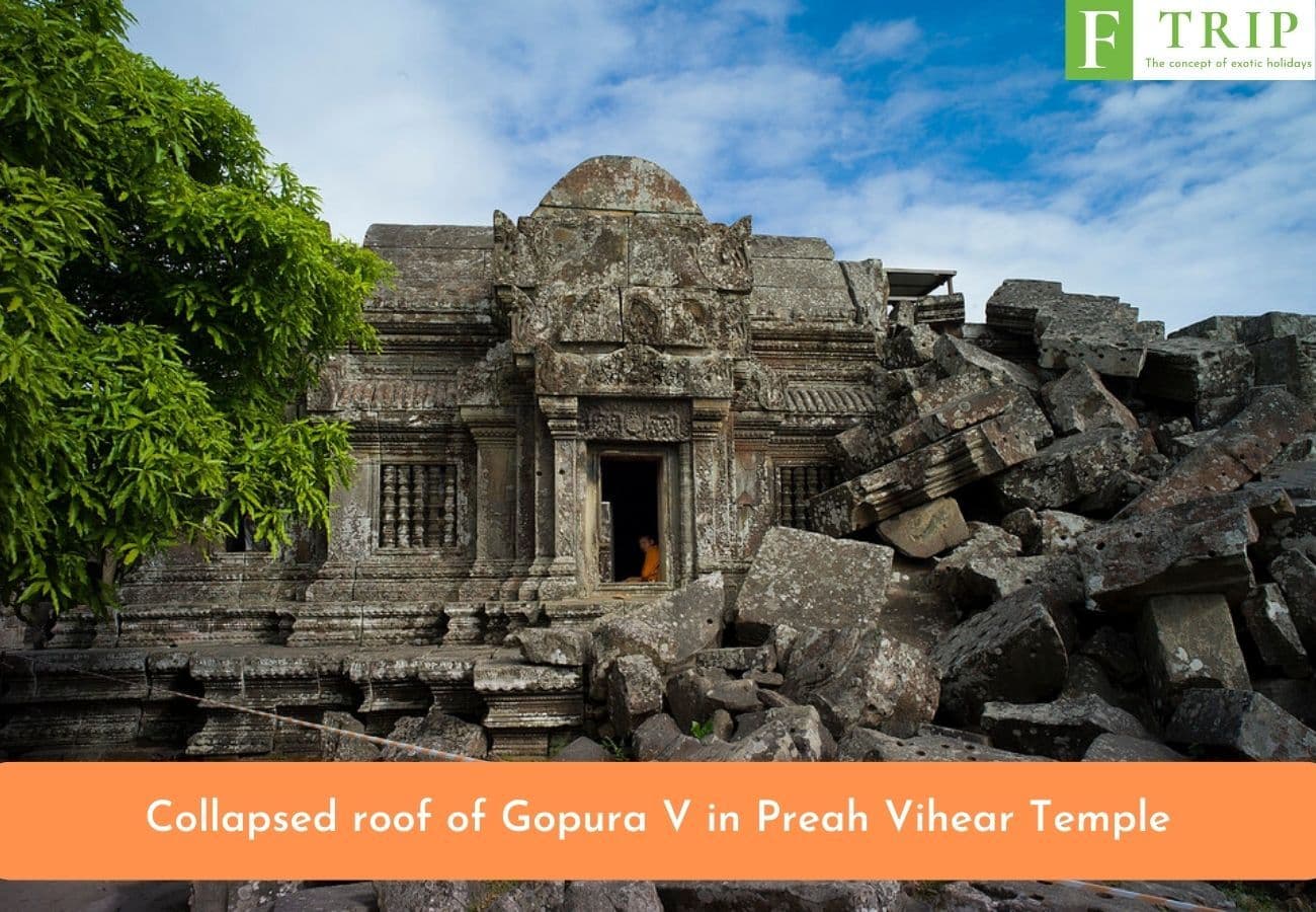 Collapsed roof of Gopura V in Preah Vihear Temple