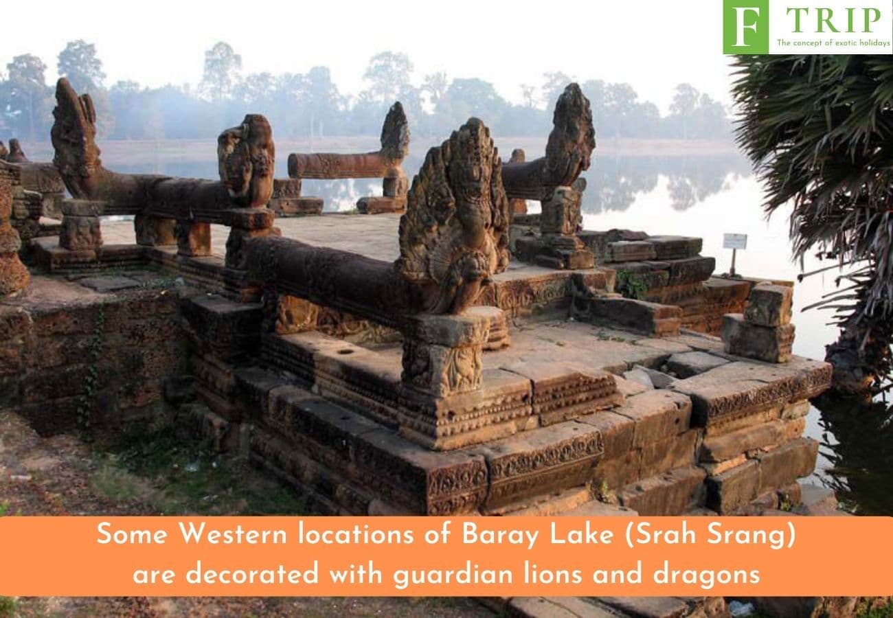 Some Western locations of Baray Lake (Srah Srang) are decorated with guardian lions and dragons (Source: Internet)
