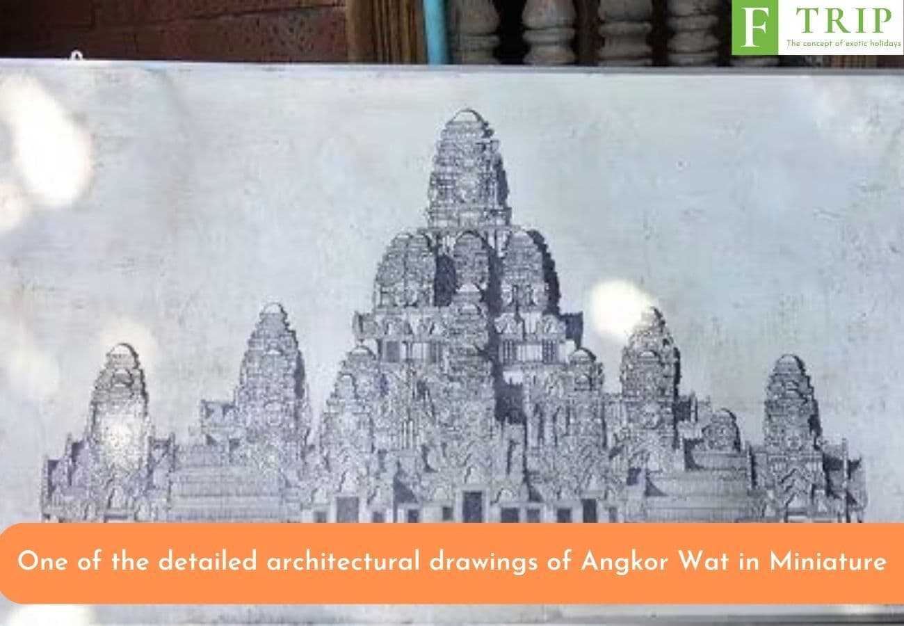 One of the detailed architectural drawings of Angkor Wat in Miniature