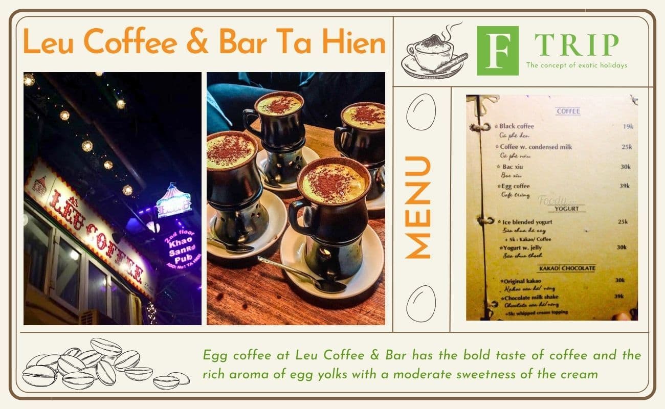 Egg coffee at Leu Coffee & Bar has the bold taste of coffee and the rich aroma of egg yolks with a moderate sweetness of the cream