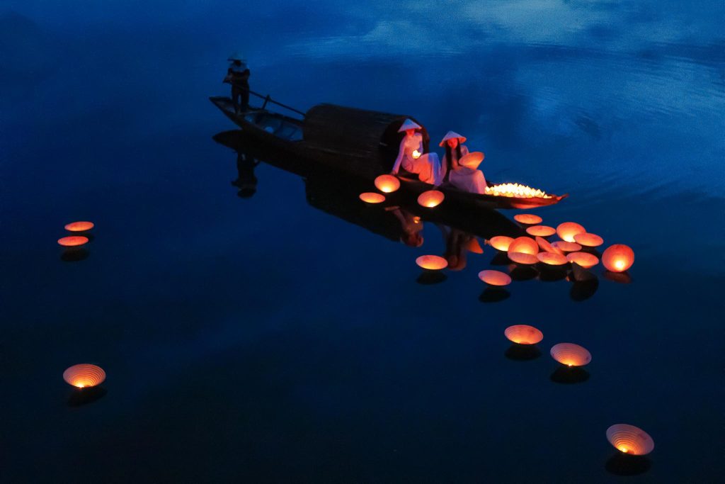 Lantern releasing in Hue, Vietnam