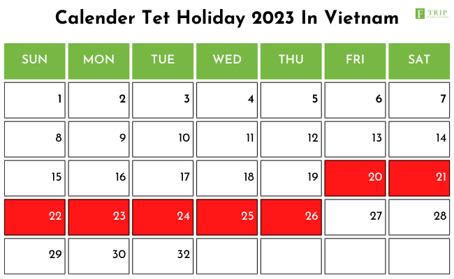 Calender Tet Holiday 2023 Vietnam